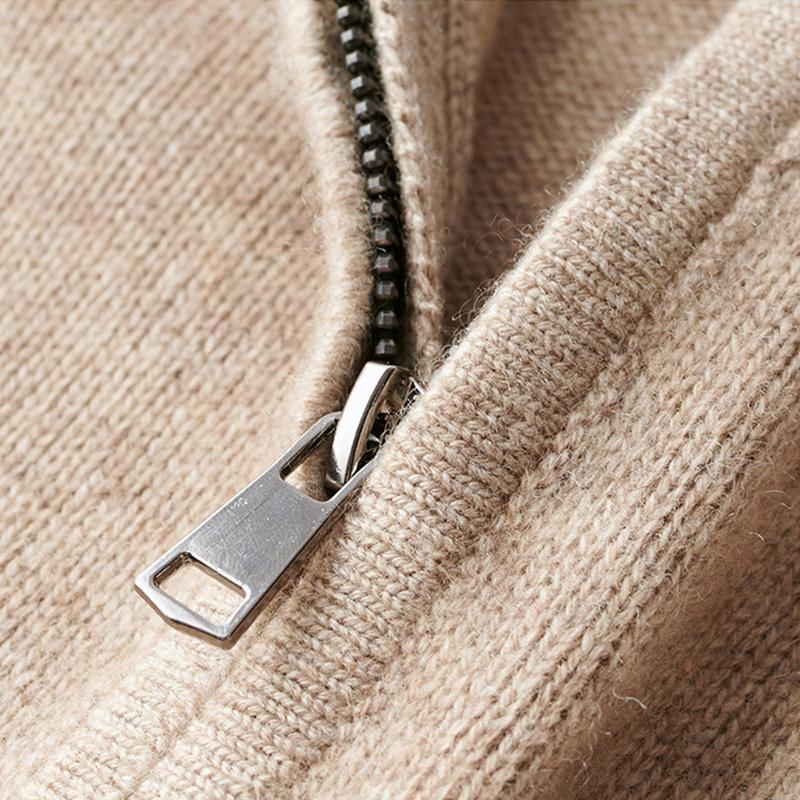 Quarter Zip Sweater - Ribbed Hem and Long Sleeve Design