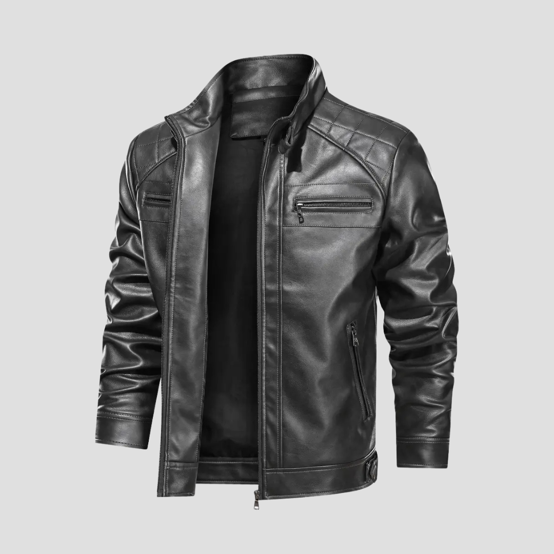 Men’s Biker Jacket | Stand Collar Zip Pockets Moto Style