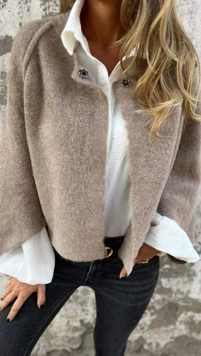 Cropped Open Front Cardigan - Long Sleeve