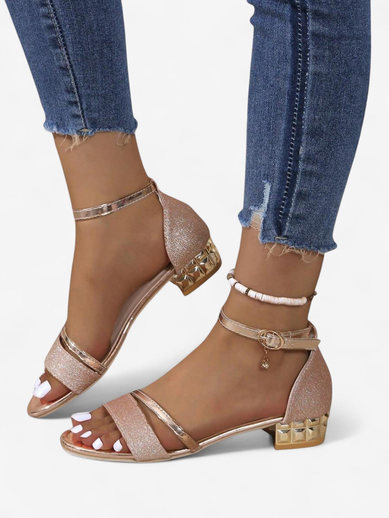 Women's Elegant Glitter Low Block Heel Sandals