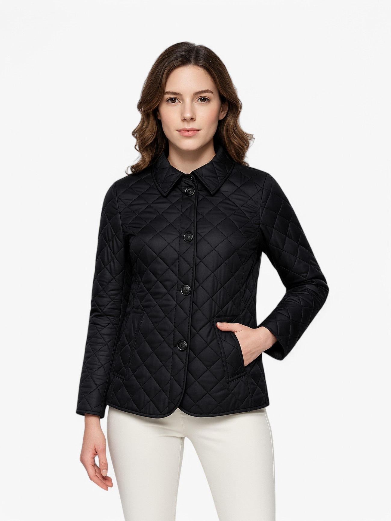 Women's Quilted Diamond Pattern Button Up Jacket