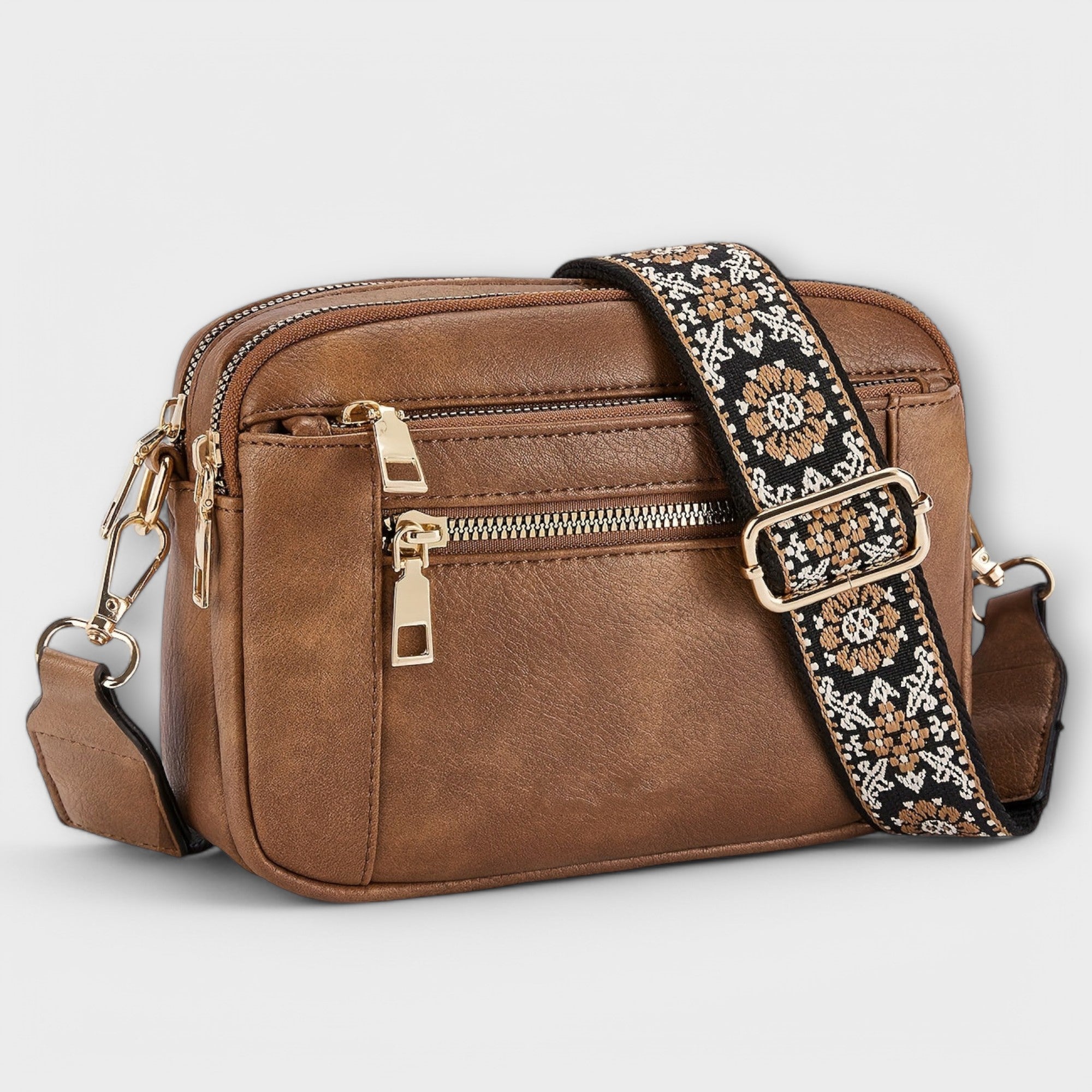 Crossbody Bag - Adjustable Strap with Front Zip Pockets