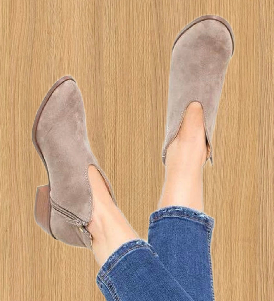 Ankle Boots - Low Block Heel with V Cut Design