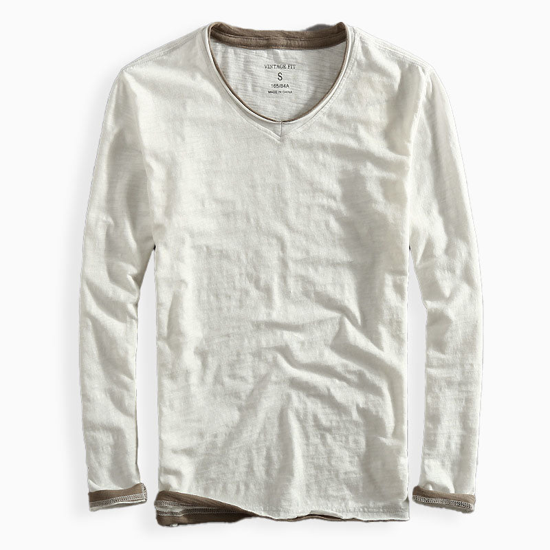 Long Sleeve V Neck Top | Layered Hem Design