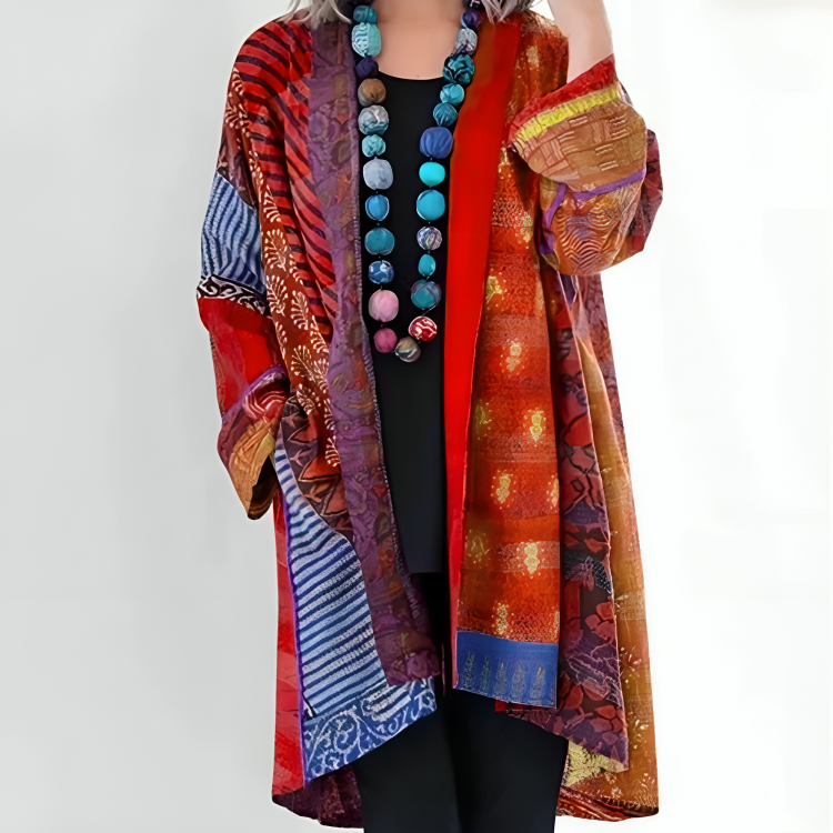 Open Front Longline Cardigan - Patterned Design