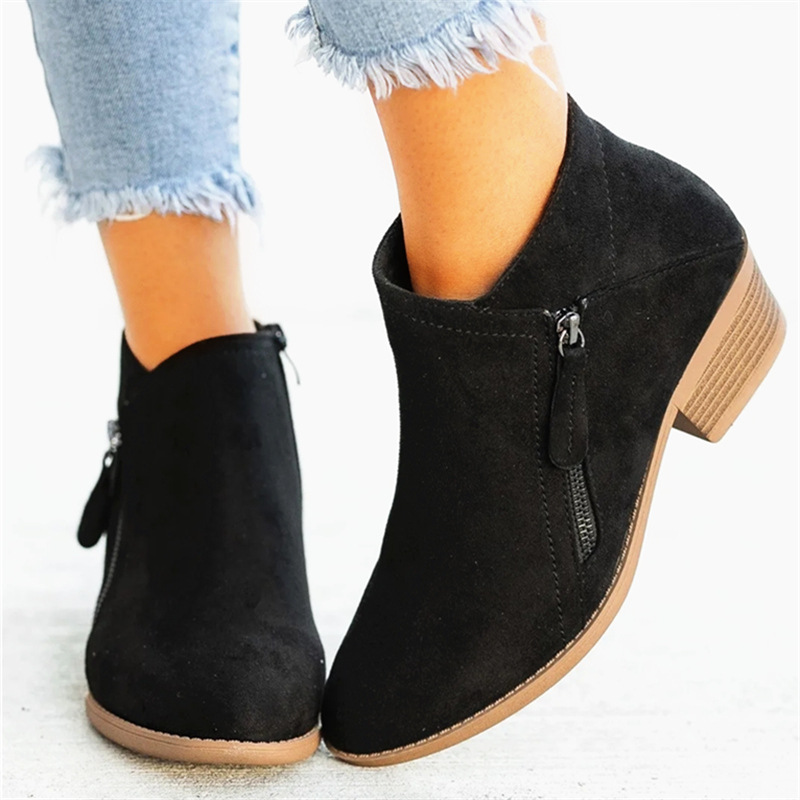 Heeled Ankle Boots - Side Zip Block Heel