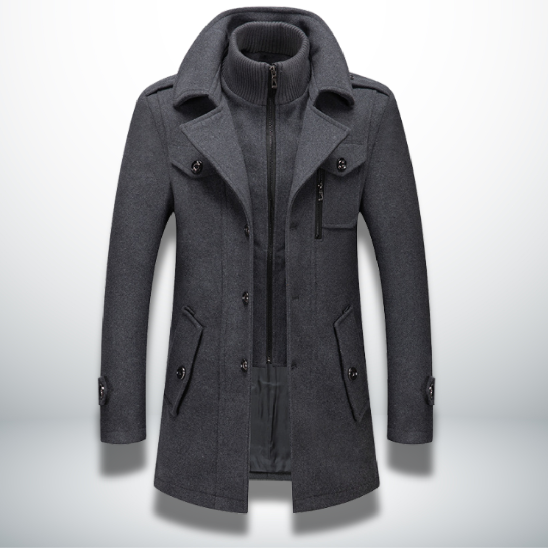 Trench Long Overcoat - Single Breasted with Multiple Pockets