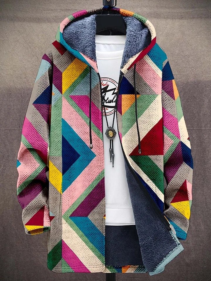 Geometric Print Hooded Cardigan - Open Front