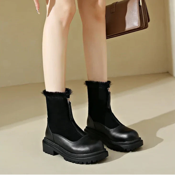 Ankle Boots | Front Zip with Fur Trim