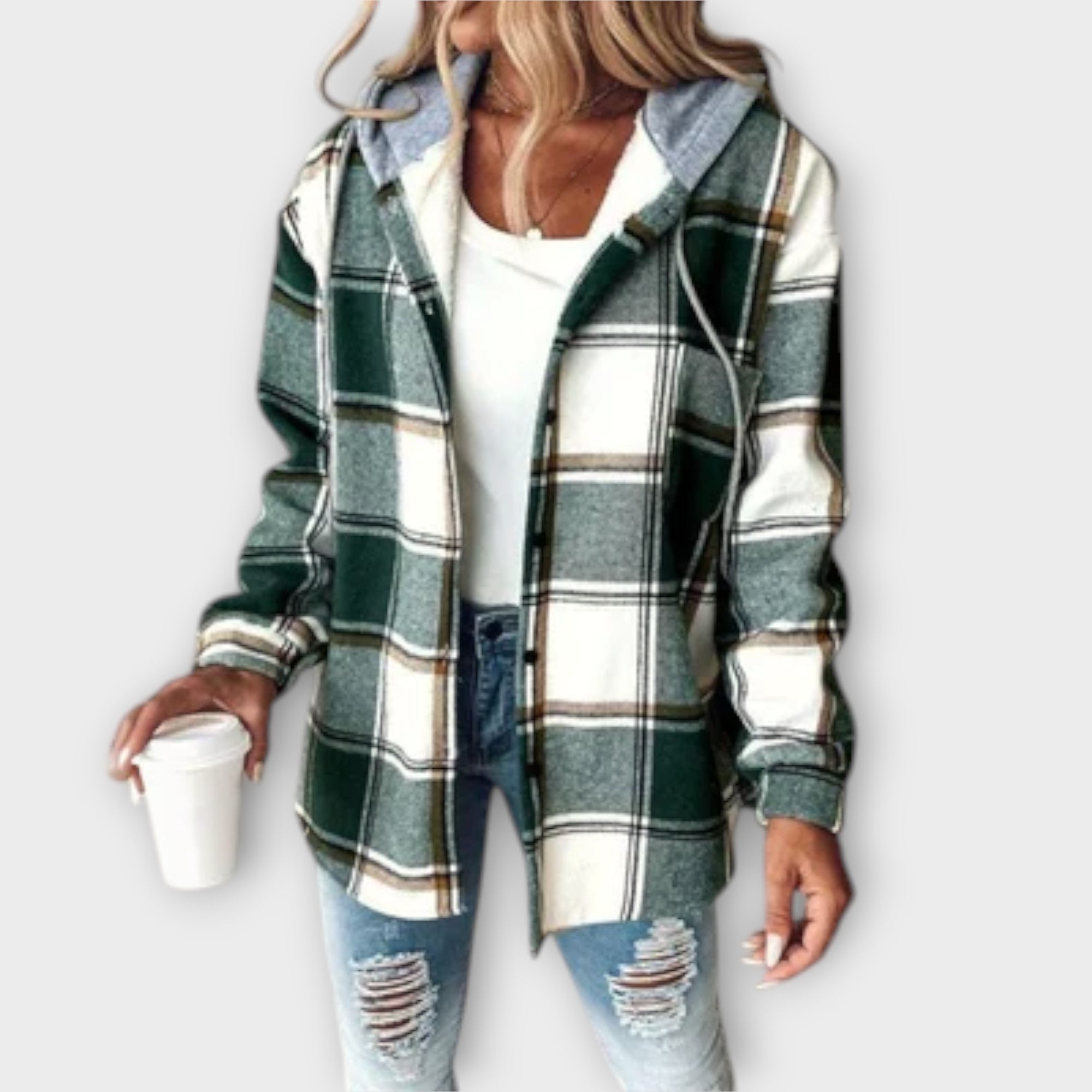 Hooded Checked Shirt Jacket - Relaxed Fit