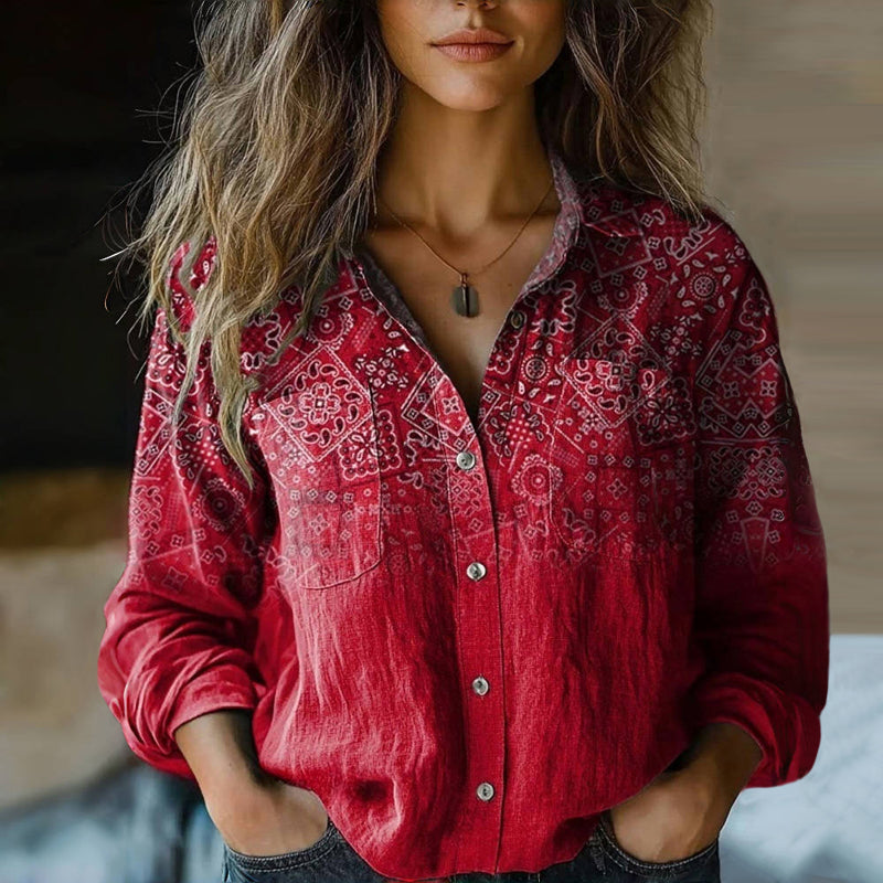 Long Sleeve Blouse | Button Front Printed Design
