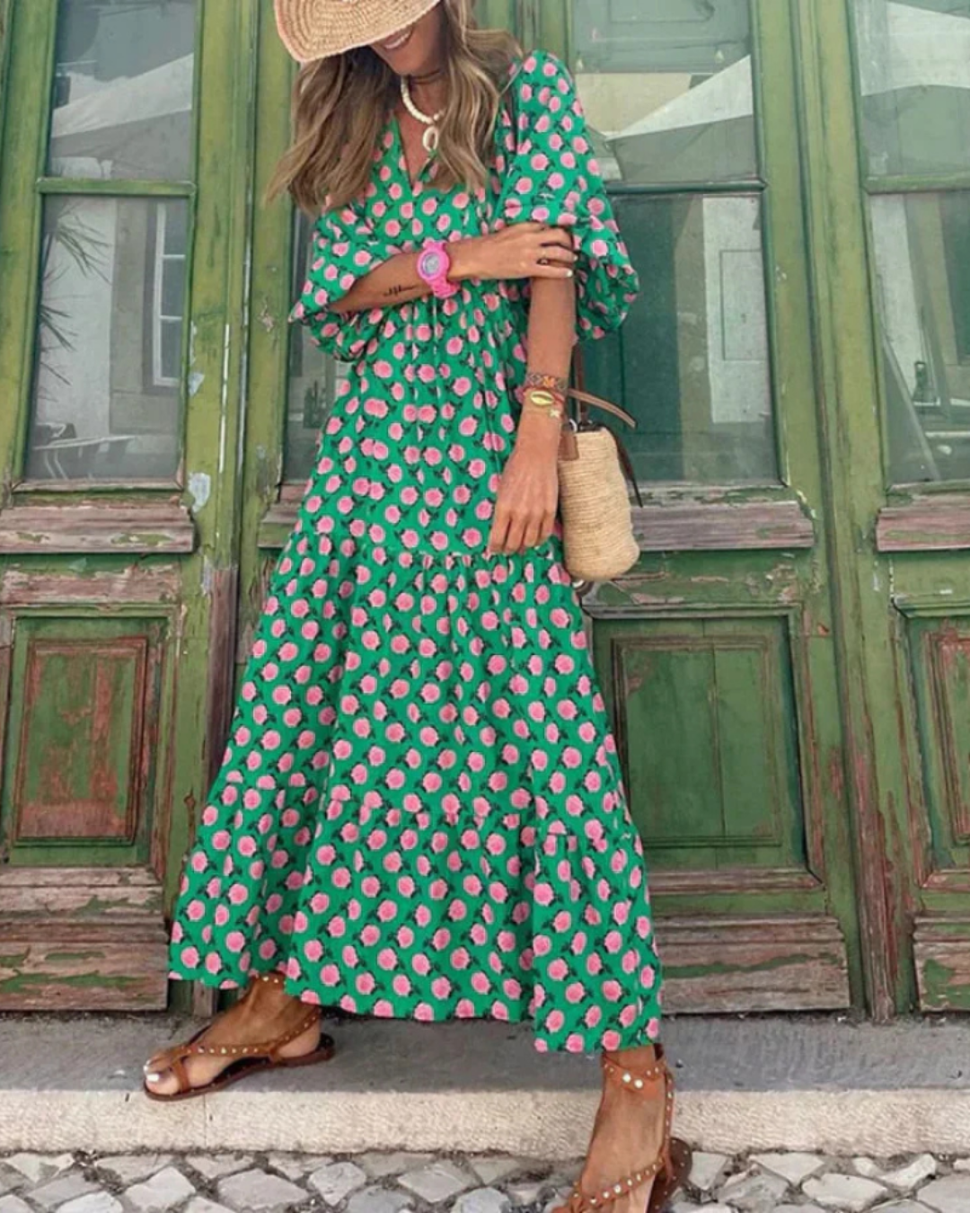 Women's Floral Boho Wrap Maxi Dress