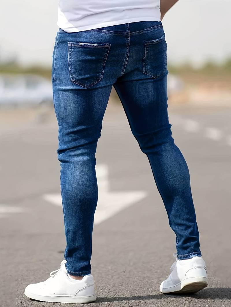 Slim Fit Jeans - Distressed Streetwear Style
