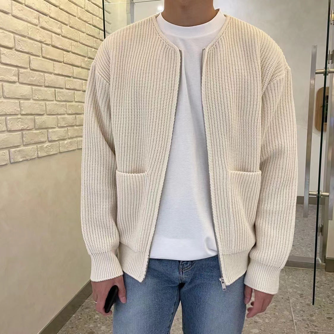 Knitted Cardigan - Relaxed Fit with Button Front