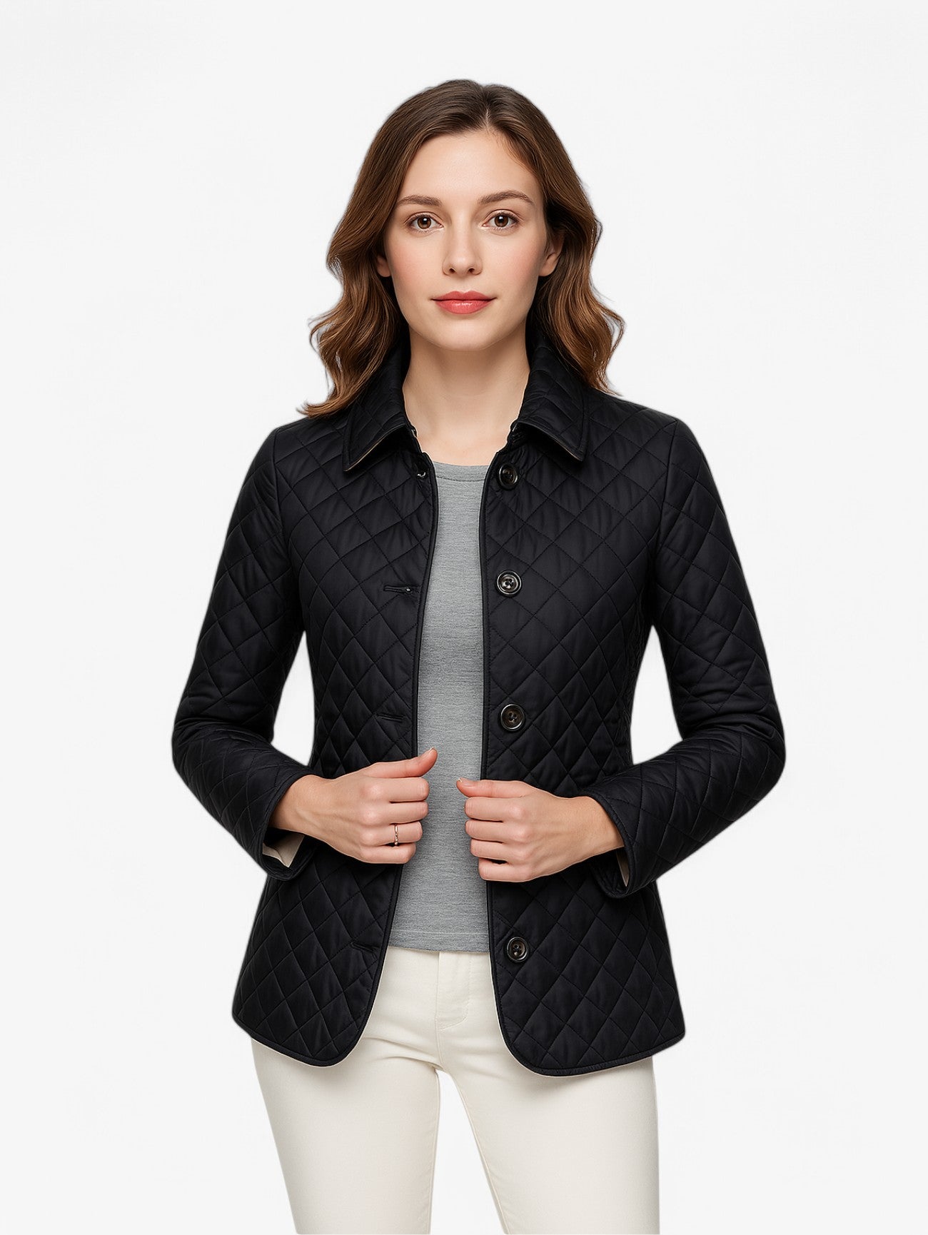 Women's Quilted Diamond Pattern Button Up Jacket
