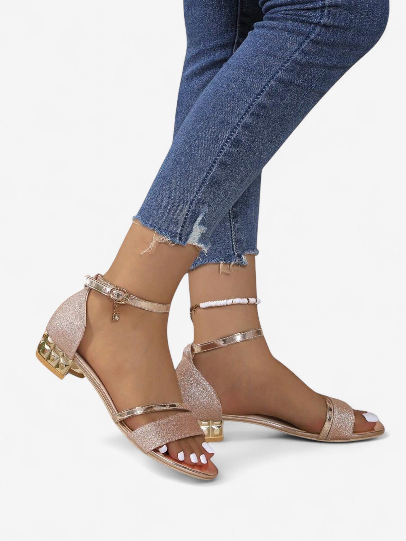 Women's Elegant Glitter Low Block Heel Sandals