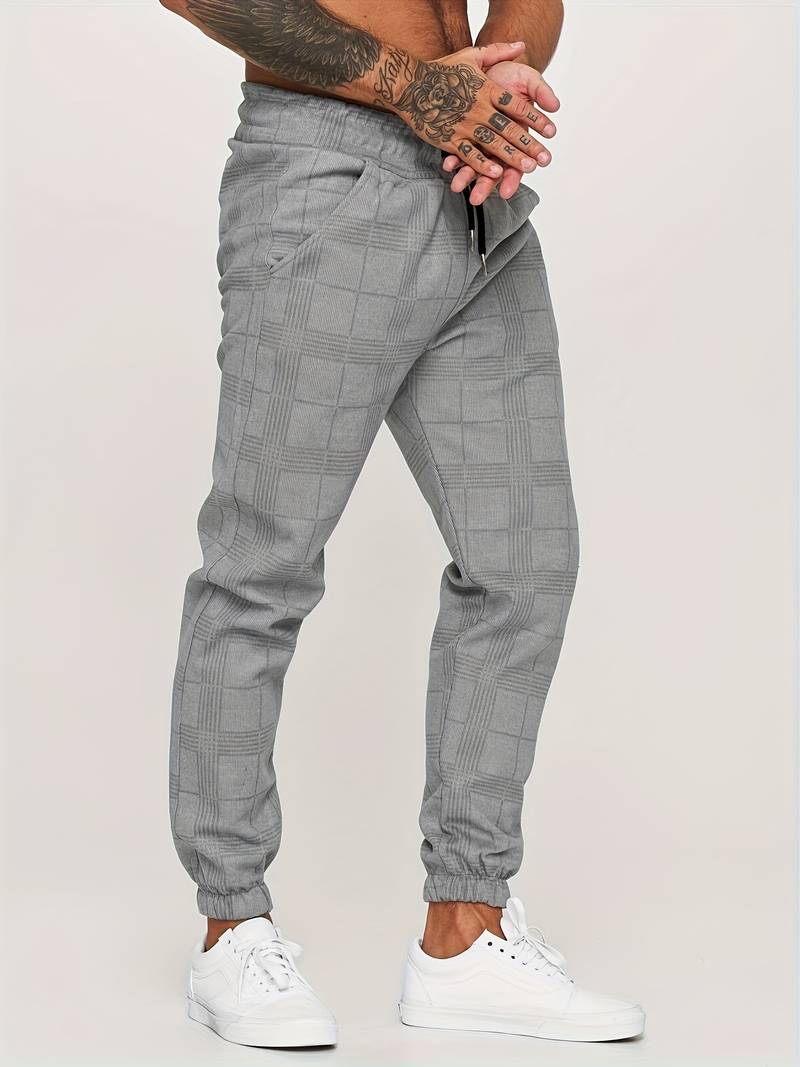 Check Print Joggers - Slim Fit with Tapered Ankle