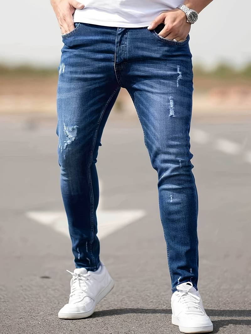 Slim Fit Jeans - Distressed Streetwear Style