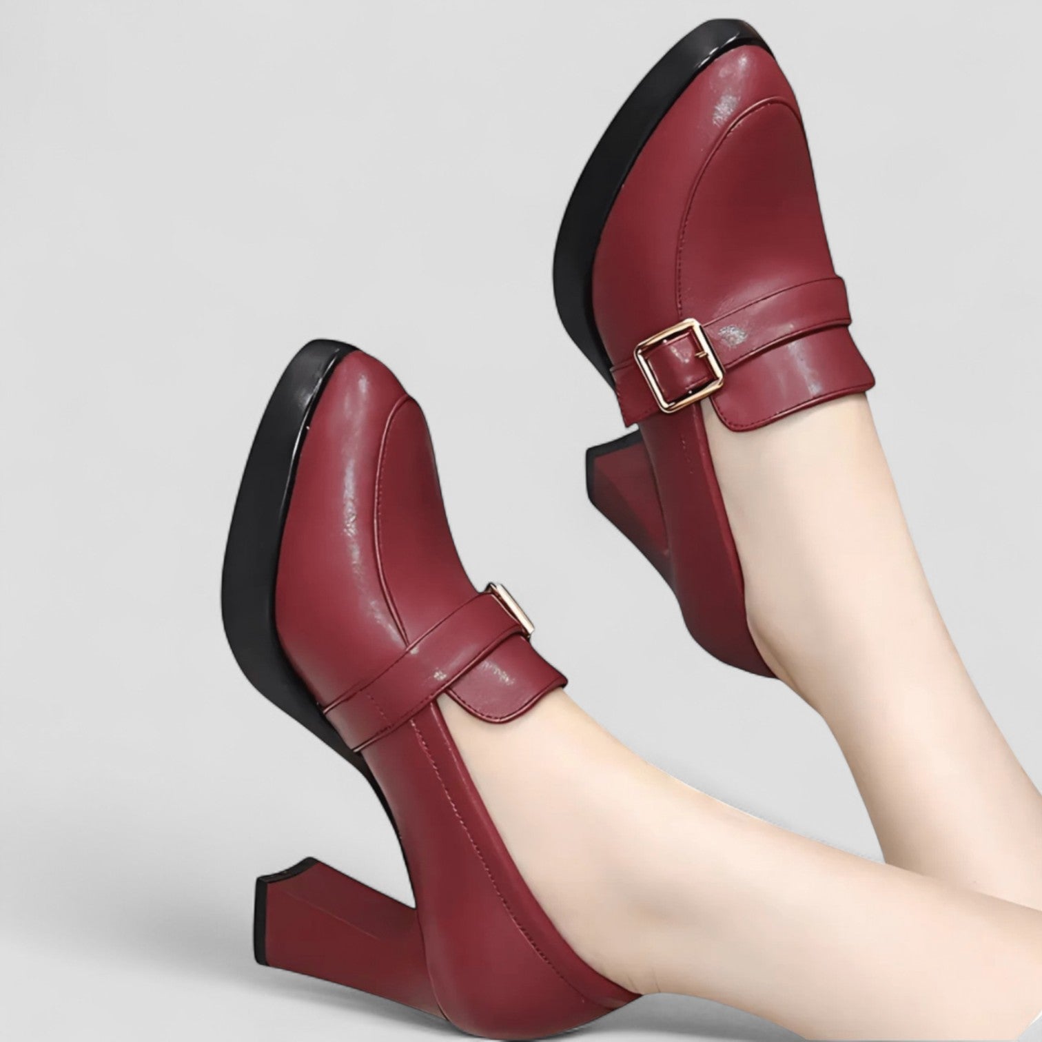 Heeled Loafers | Block Heel with Buckle Detail
