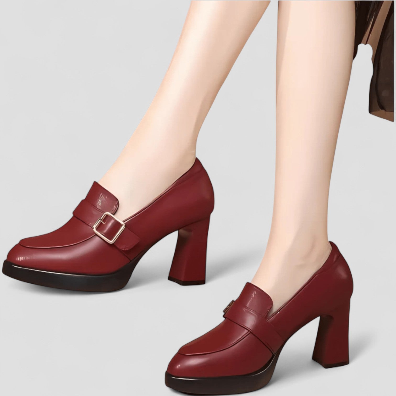 Heeled Loafers | Block Heel with Buckle Detail