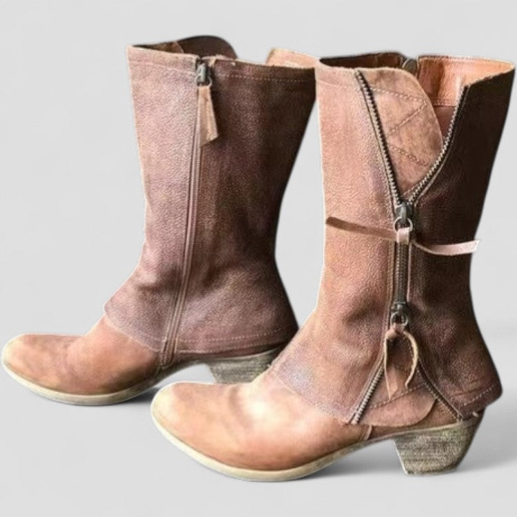 Mid Calf Cowboy Boots | Western Style with Low Heel