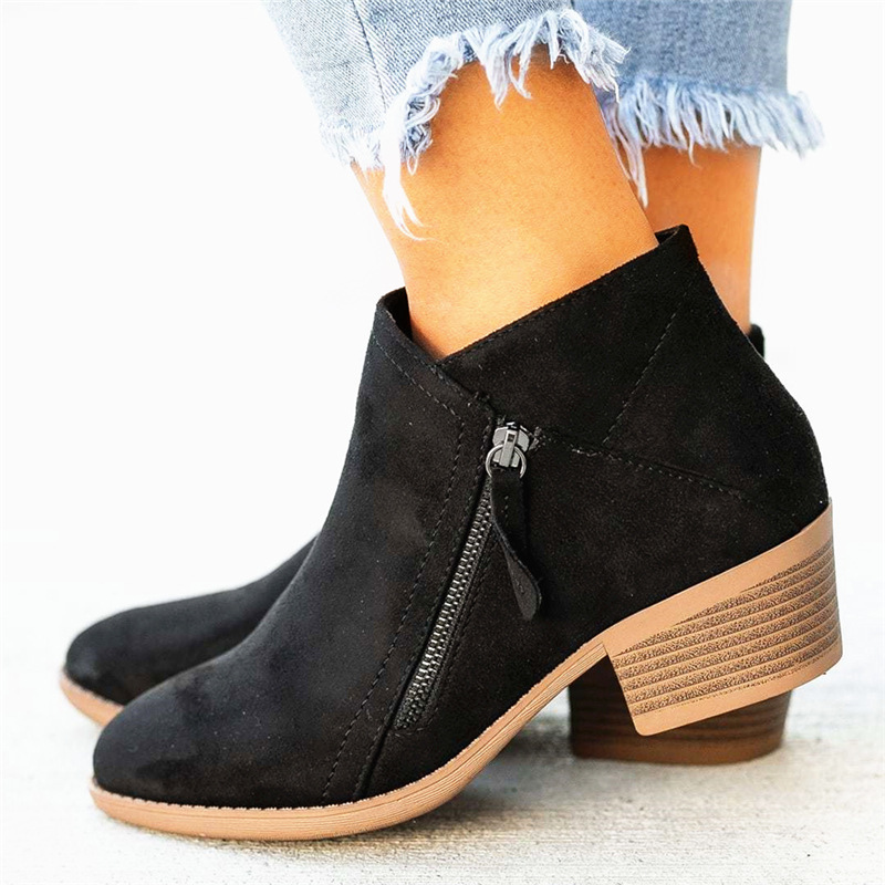 Heeled Ankle Boots - Side Zip Block Heel