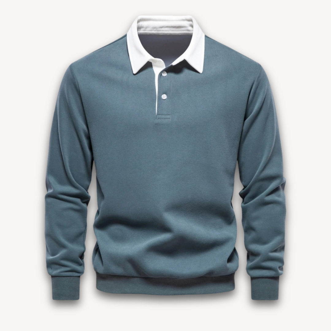 Long Sleeve Polo Shirt - Classic Collar with Button Front