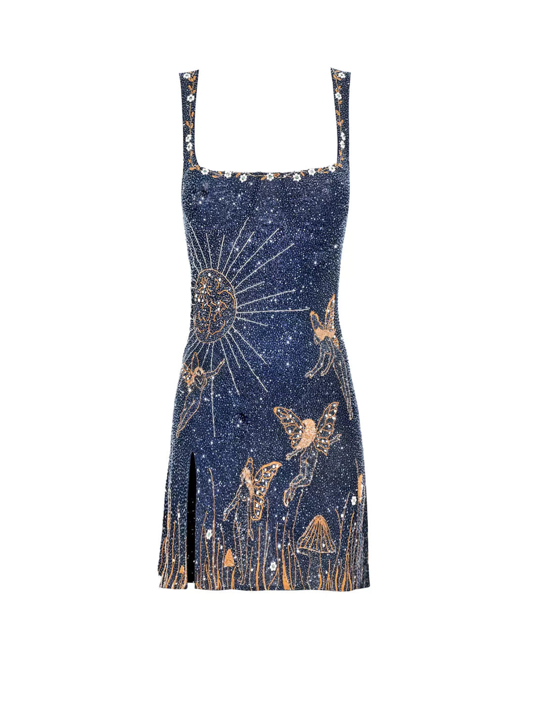 Women’s Mini Party Dress | Bodycon Square Neck Sleeveless With Thigh Slit
