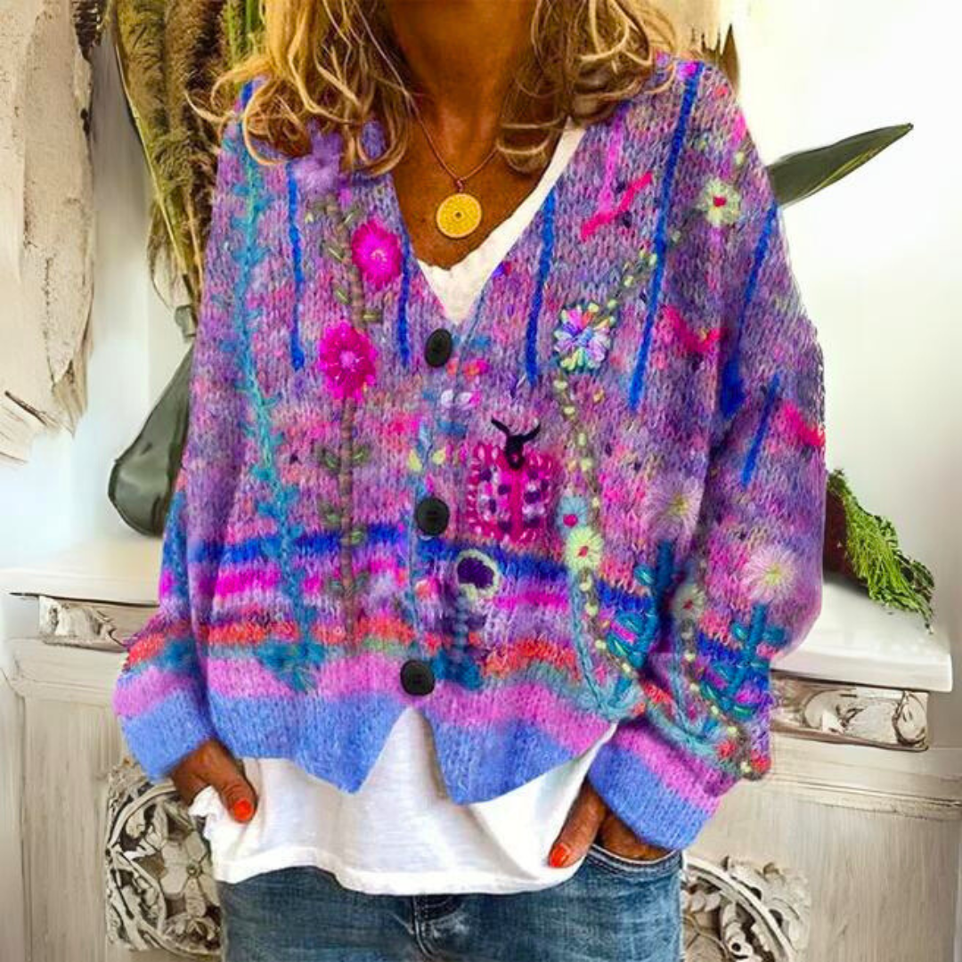 Floral Knit Cardigan - Button Front
