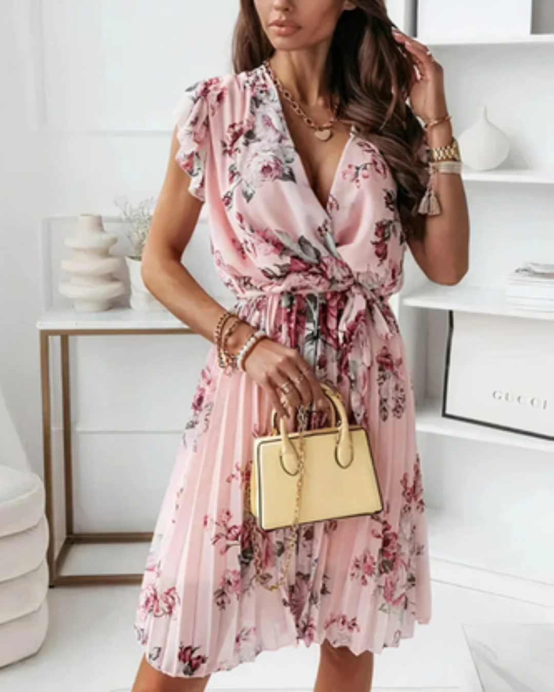 Women's Floral Pleated Wedding Guest Midi Dress