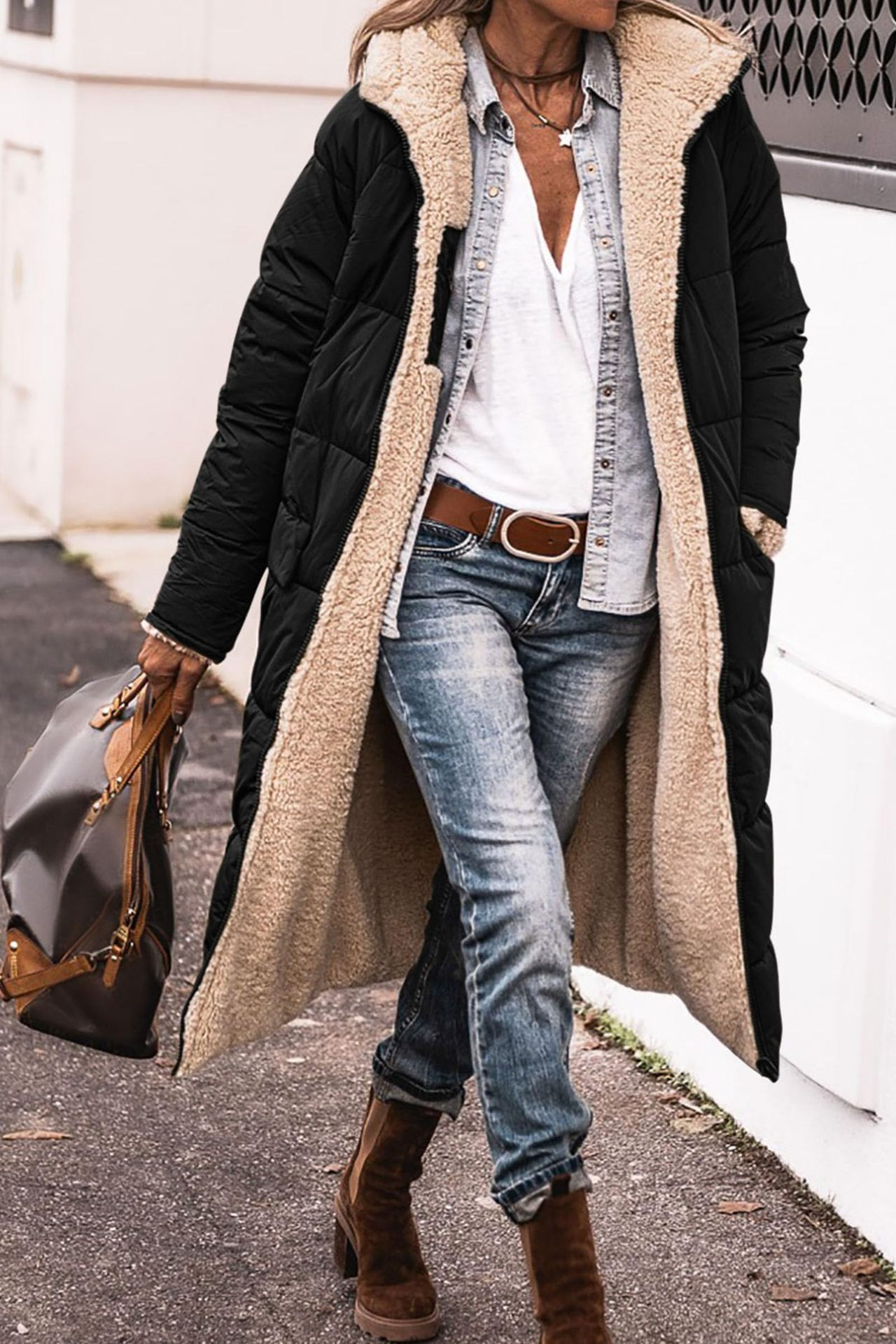 Long Puffer Coat - Oversized Hooded Design