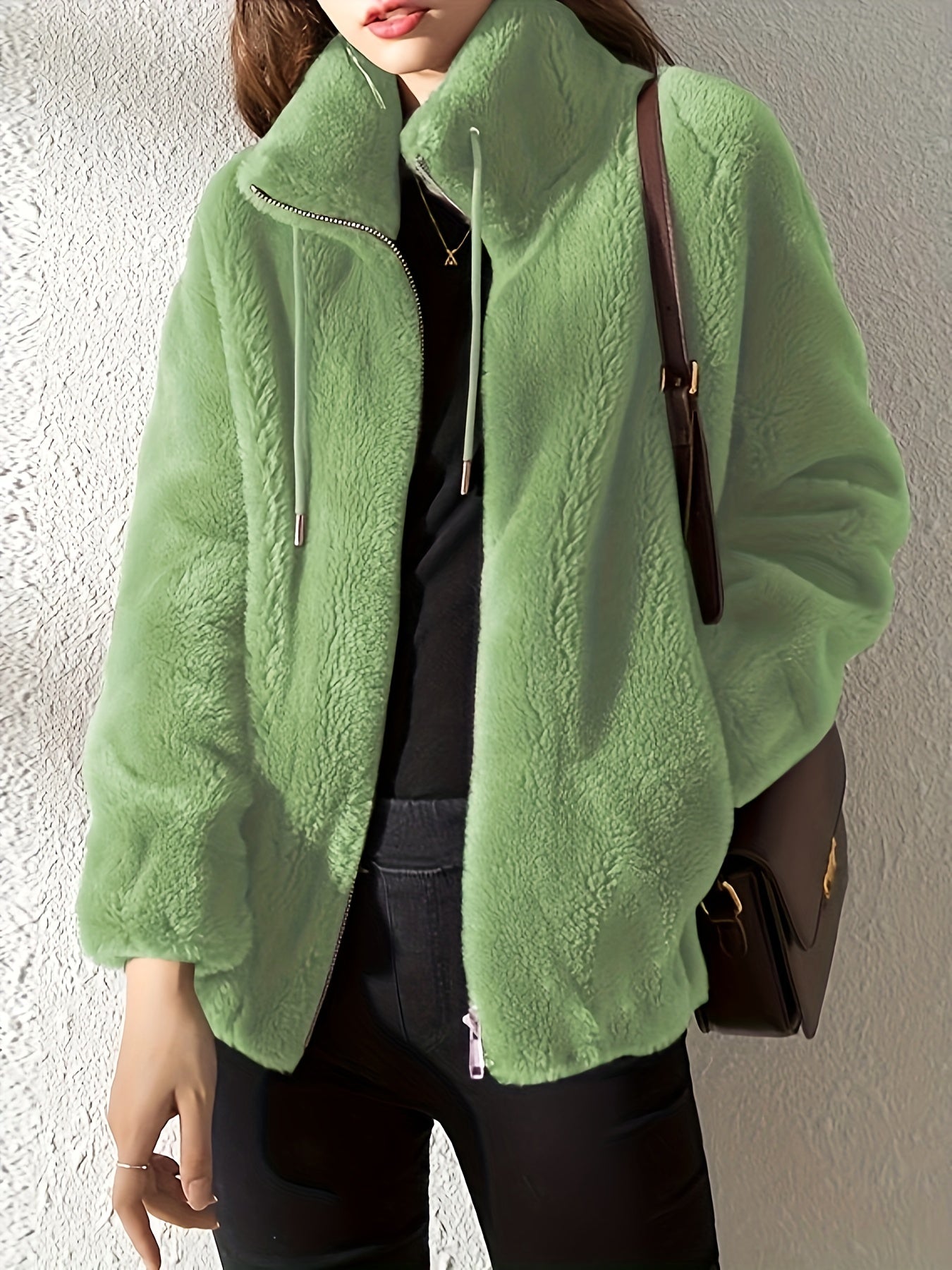Teddy Jacket - High Neck Zip Up with Drawstring