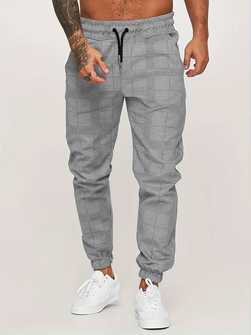 Check Print Joggers - Slim Fit with Tapered Ankle