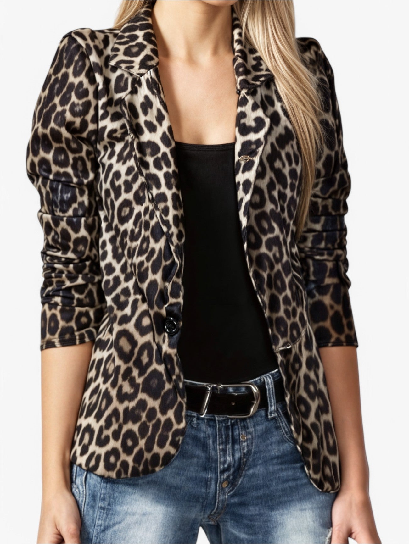Women's Elegant Long Sleeve Leopard Print Blazer Jacket