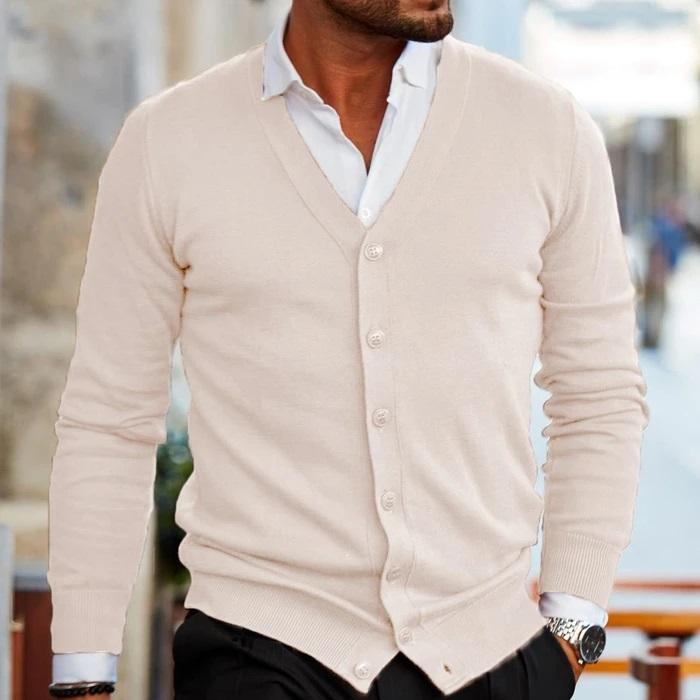 V Neck Button Cardigan - Slim Fit Knitwear