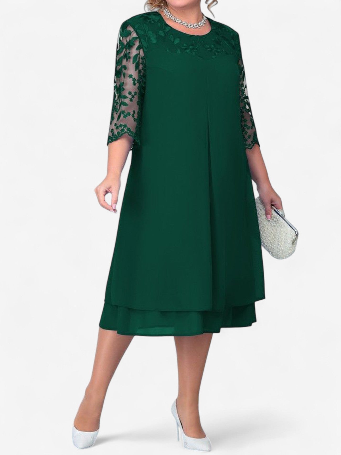 Women’s Elegant Lace Wedding Guest Midi Dress