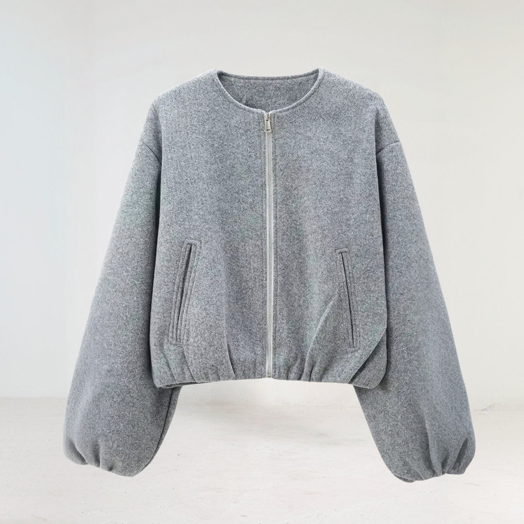 Cropped Bomber Jacket - Zip Front with Balloon Sleeves