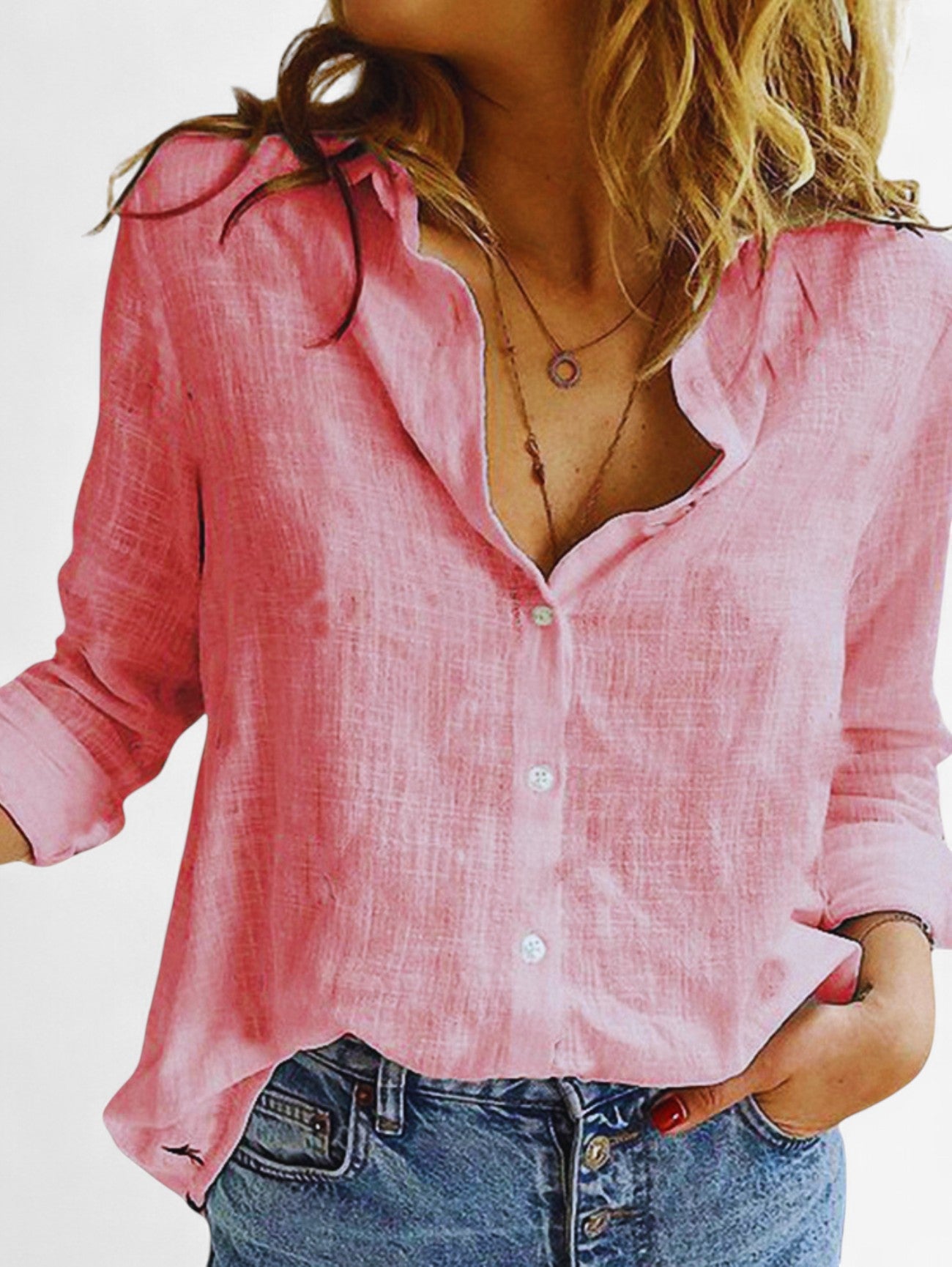 Women's  Button Down Long Sleeve Collared Blouse