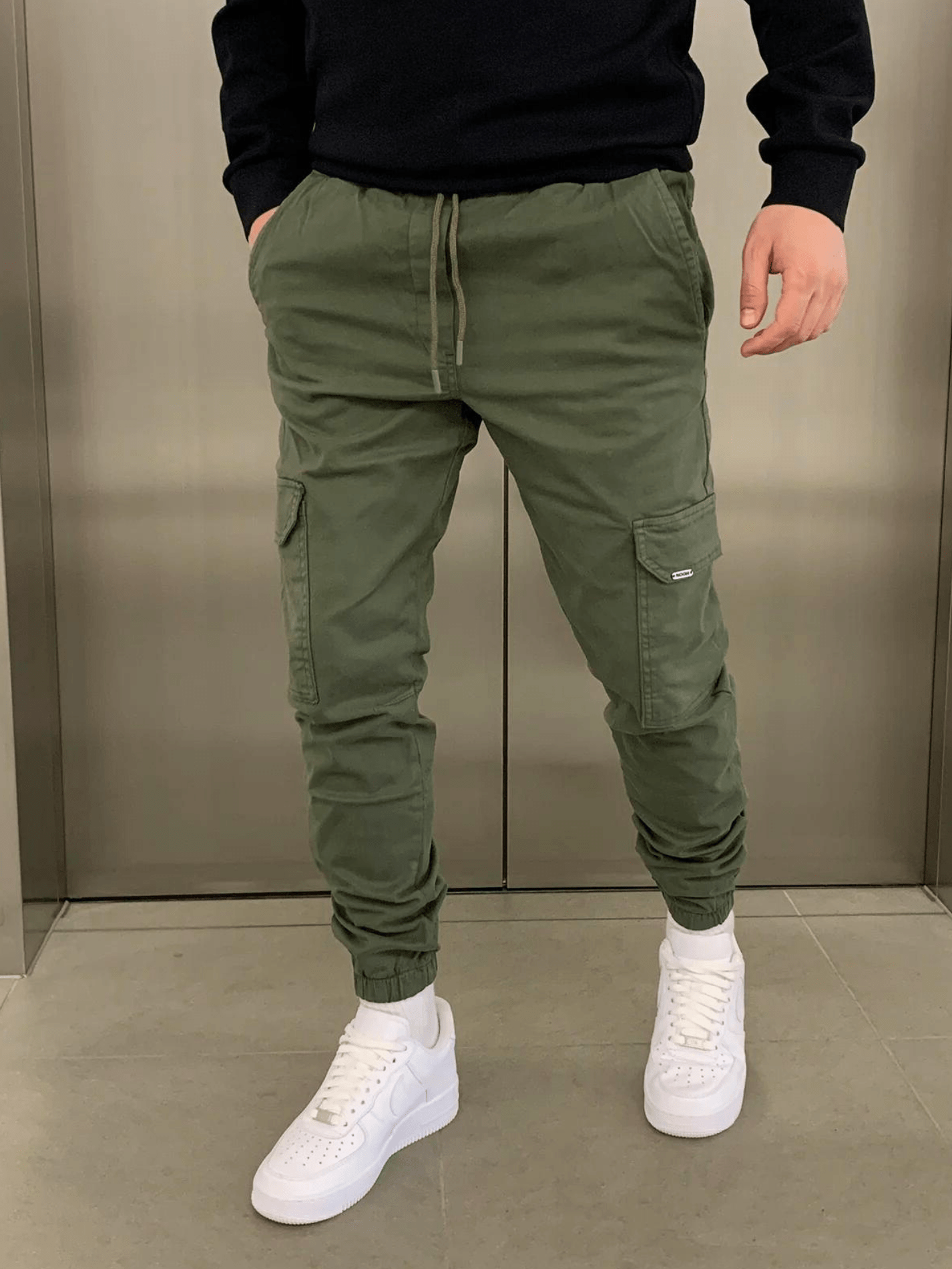 Slim Fit Cargo Pants - Drawstring Waist
