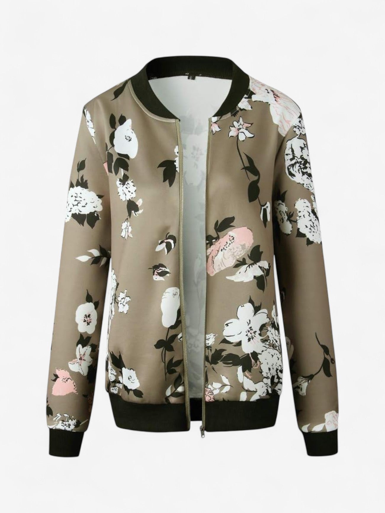 Women's Floral Zip Up Bomber Jacket Long Sleeve