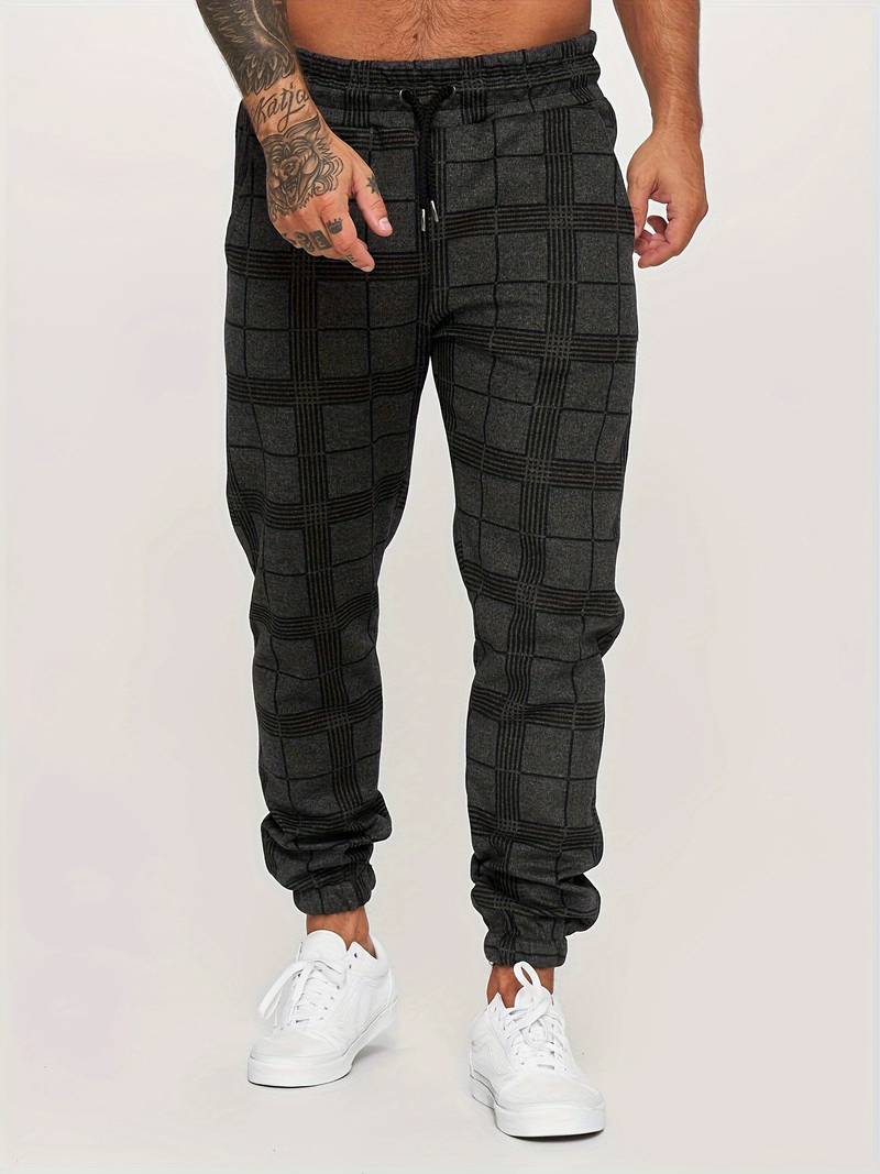 Check Print Joggers - Slim Fit with Tapered Ankle