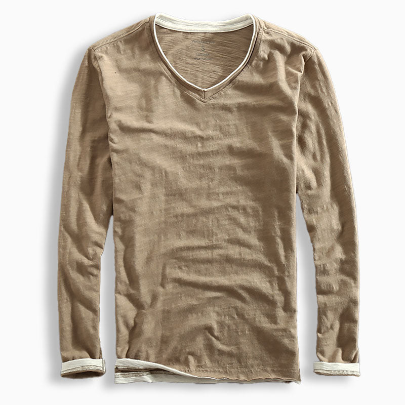 Long Sleeve V Neck Top | Layered Hem Design