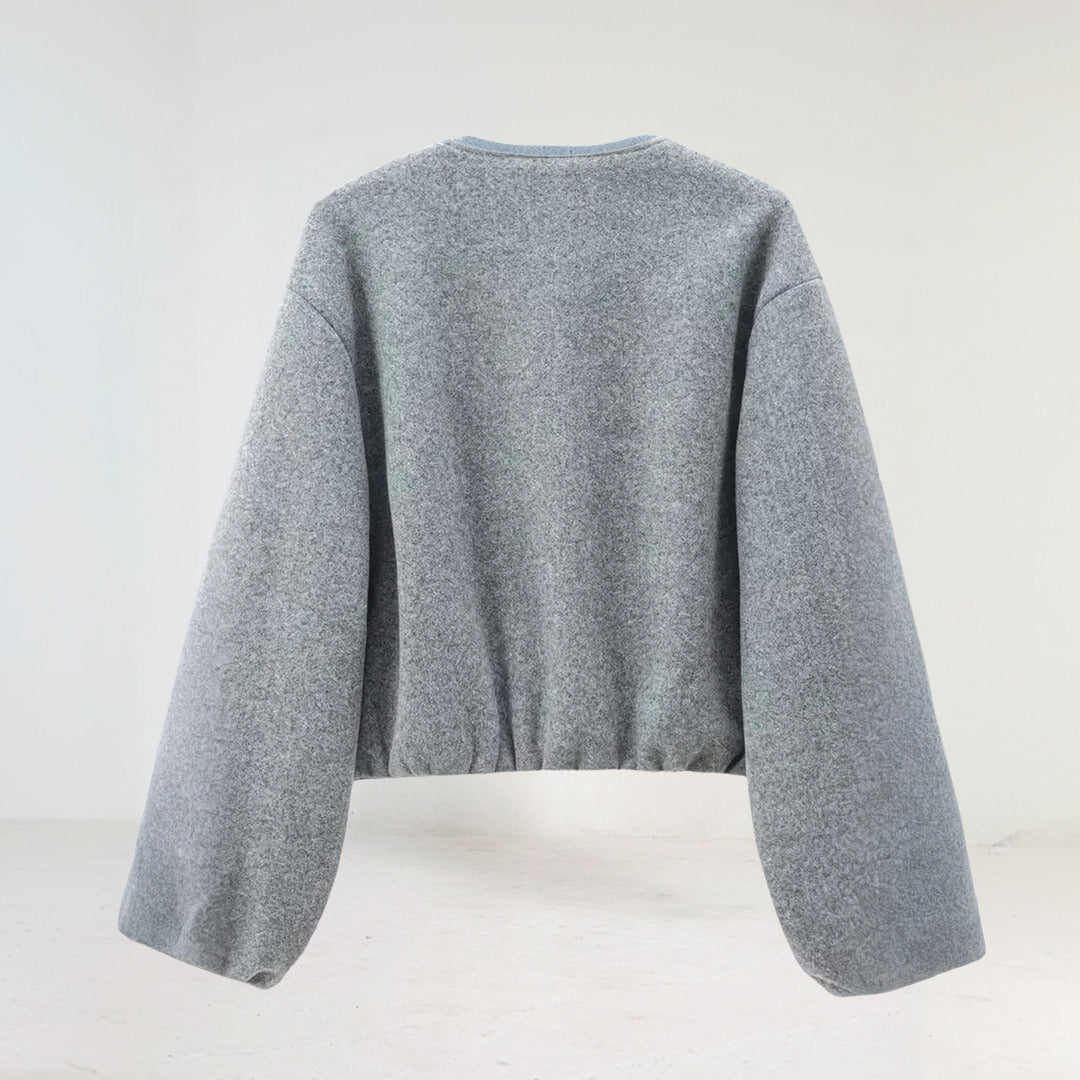 Cropped Bomber Jacket - Zip Front with Balloon Sleeves