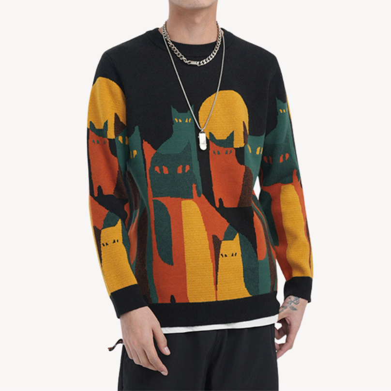 Graphic Knitted Jumper - Relaxed Fit Crew Neck Pullover