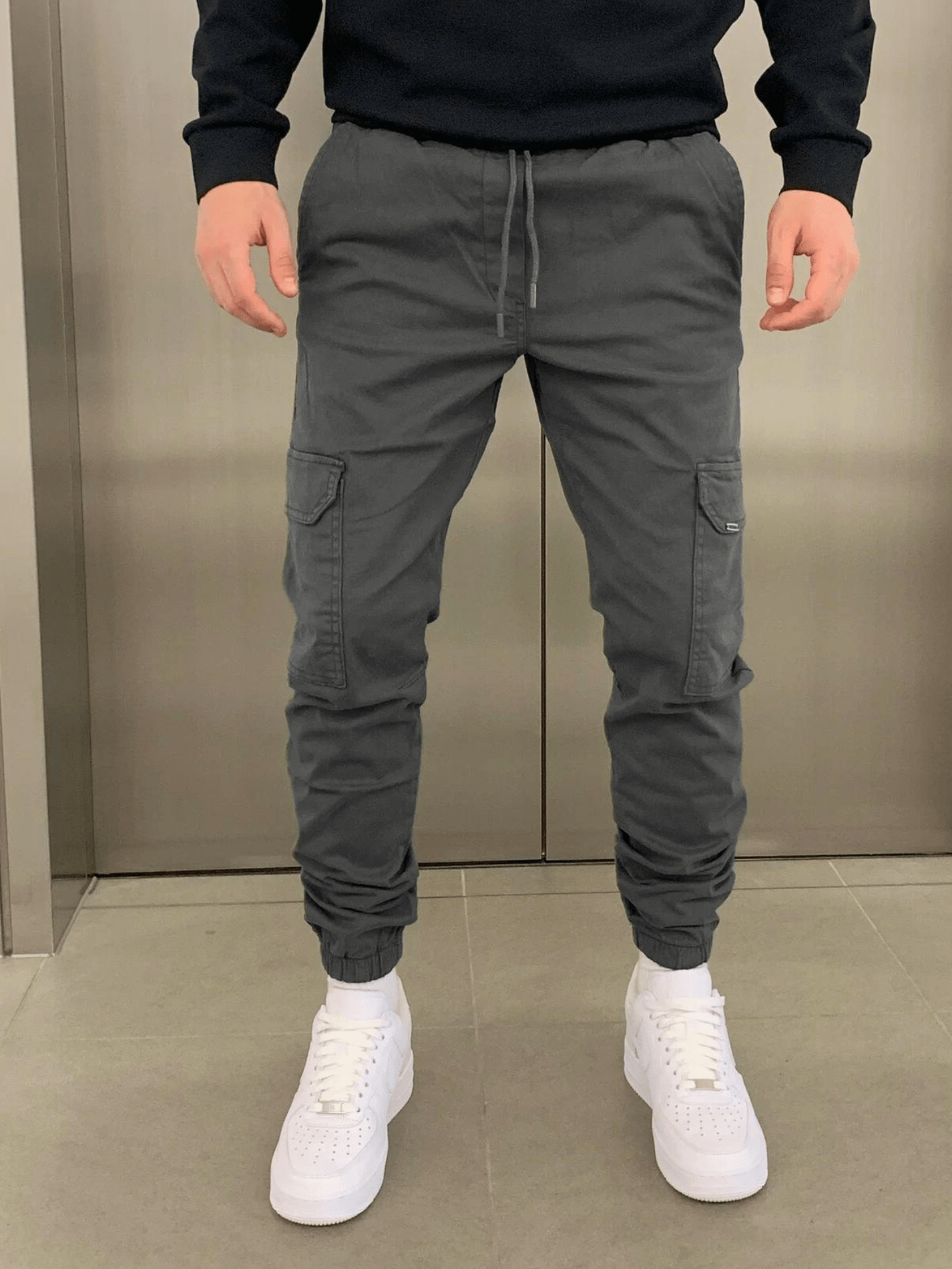 Slim Fit Cargo Pants - Drawstring Waist