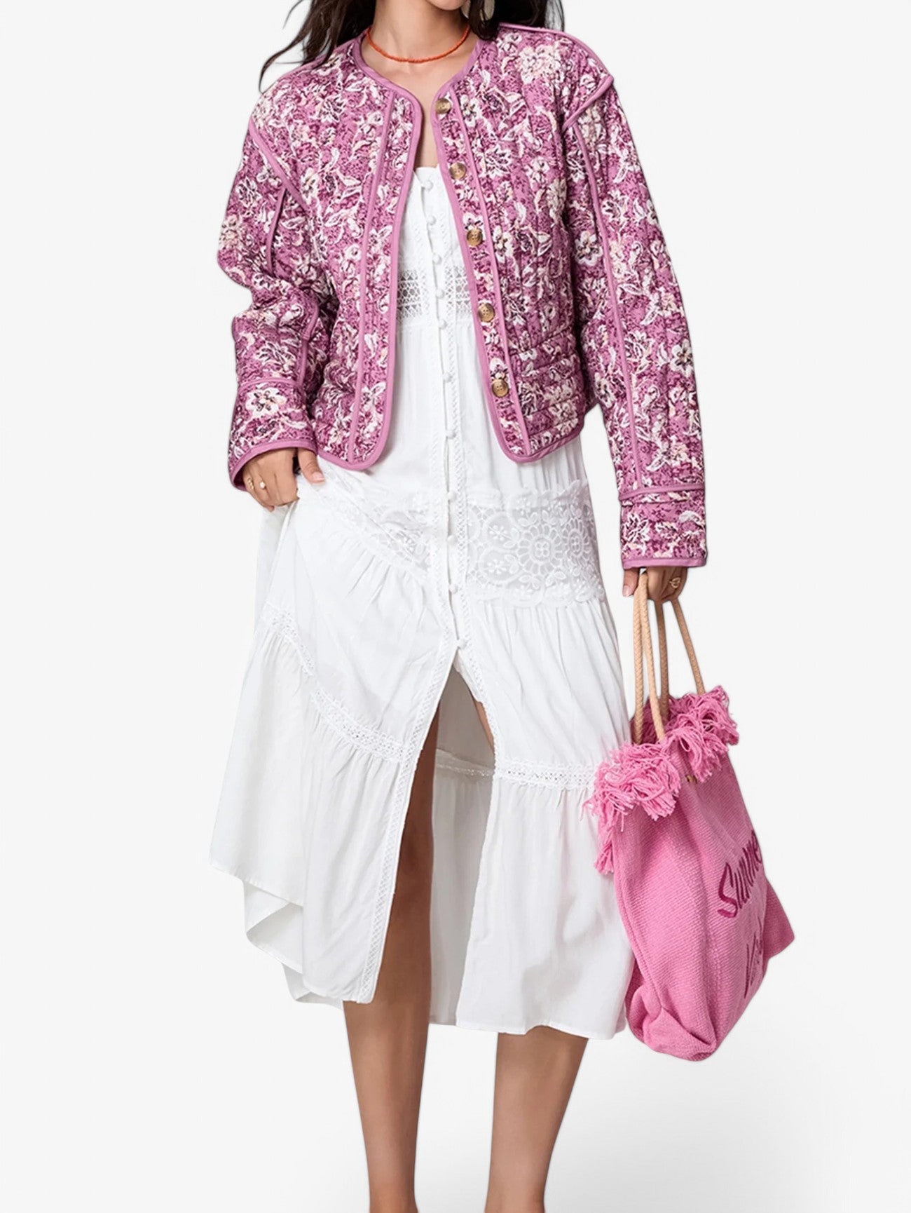 Women’s Floral Quilted Flower Puffer Jacket Coat