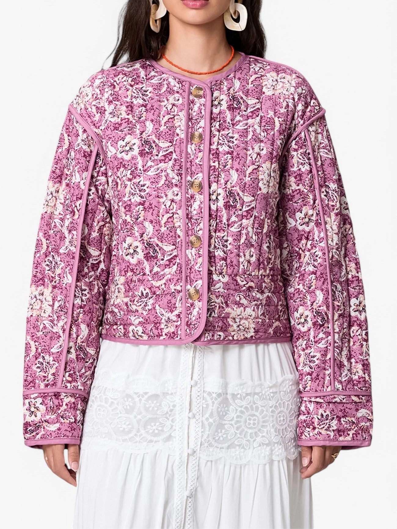 Women’s Floral Quilted Flower Puffer Jacket Coat