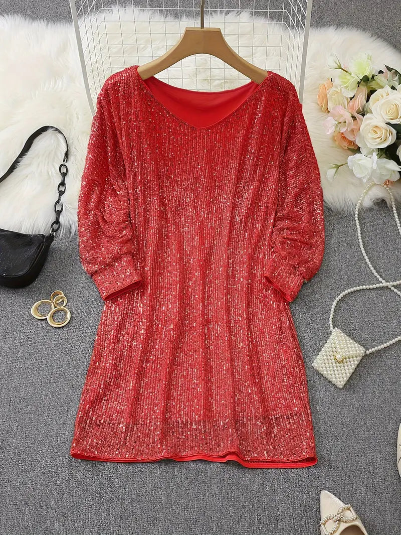 Sequin Mini Dress - Long Sleeve with Relaxed Fit