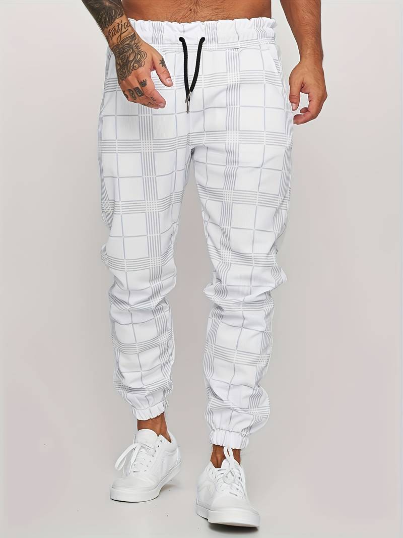Check Print Joggers - Slim Fit with Tapered Ankle