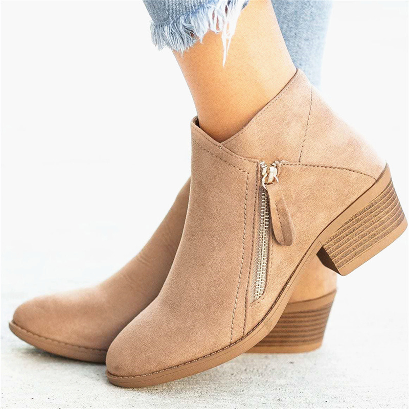 Heeled Ankle Boots - Side Zip Block Heel
